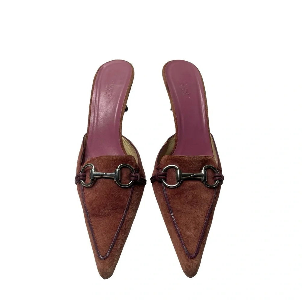 Gucci | Vintage Y2K Pink Suede Horsebit Kitten Heel Mules 9 - Picture 8 of 9